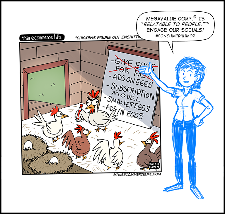 license comic (#005) • ‟Chickens figure out enshittification”