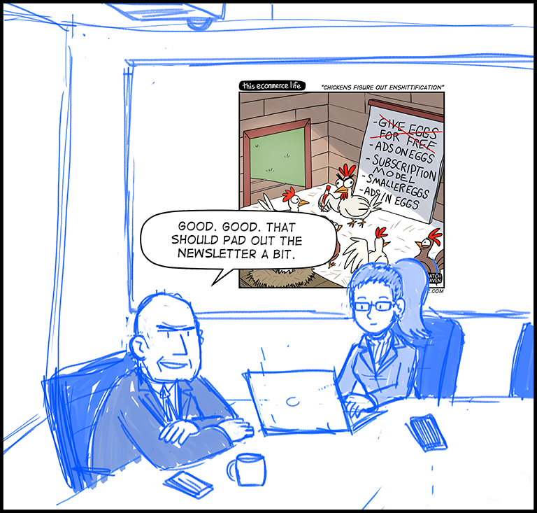 license comic (#005) • ‟Chickens figure out enshittification”