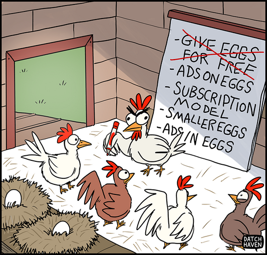 license comic (#005) • ‟Chickens figure out enshittification”